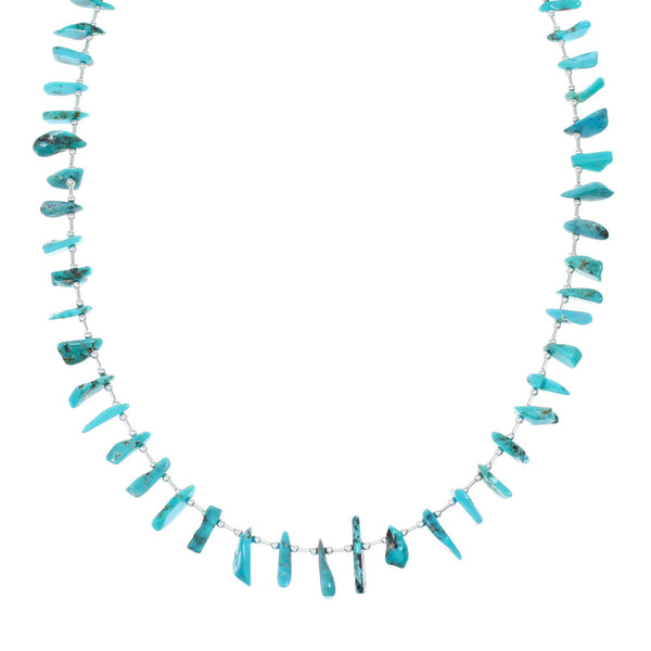 Genuine Navajo Turquoise Bead Sterling Liquid Silver Necklace NX12072