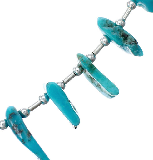 Genuine Navajo Turquoise Bead Sterling Liquid Silver Necklace NX12072
