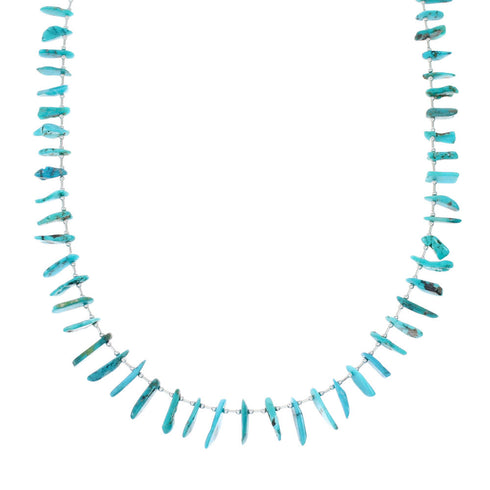 Genuine Navajo Turquoise Bead Sterling Liquid Silver Necklace NX12073