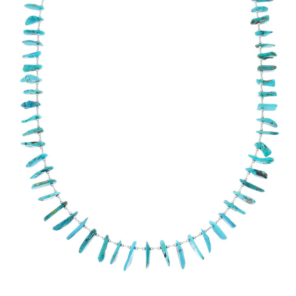 Genuine Navajo Turquoise Bead Sterling Liquid Silver Necklace NX12073