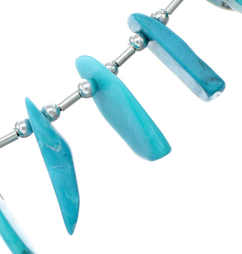 Genuine Navajo Turquoise Bead Sterling Liquid Silver Necklace NX12073