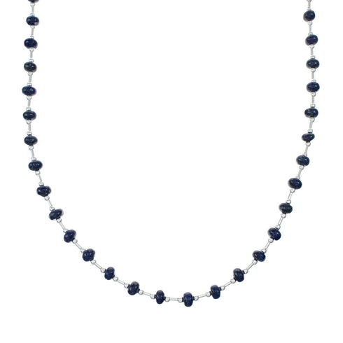 Genuine Navajo Lapis Bead Sterling Liquid Silver Necklace NX12075