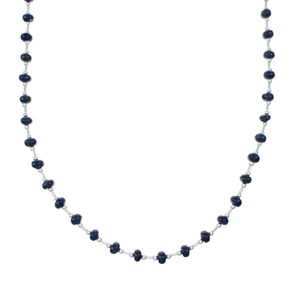Genuine Navajo Lapis Bead Sterling Liquid Silver Necklace NX12075