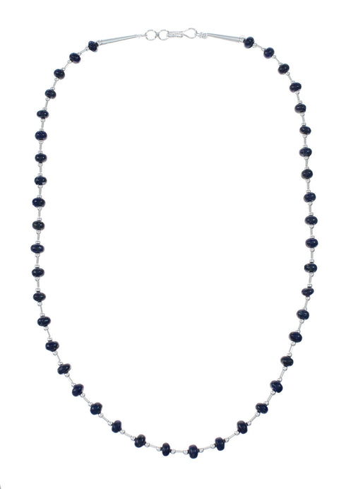 Genuine Navajo Lapis Bead Sterling Liquid Silver Necklace NX12075
