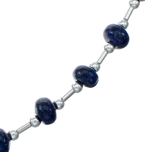 Genuine Navajo Lapis Bead Sterling Liquid Silver Necklace NX12075