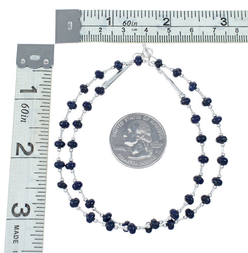 Genuine Navajo Lapis Bead Sterling Liquid Silver Necklace NX12075