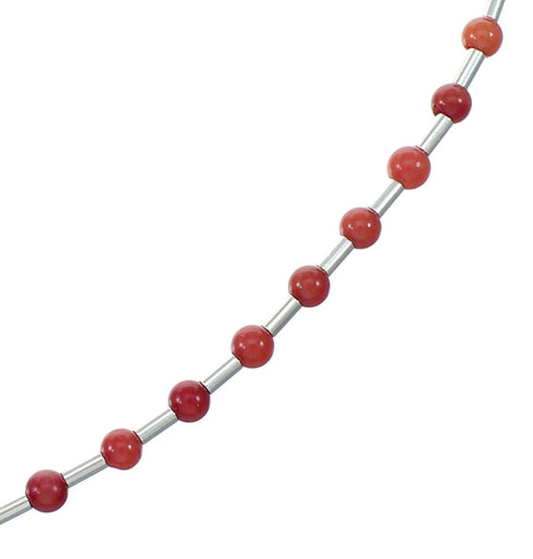 Native American Liquid Sterling Silver Coral Bead Necklace NX12077