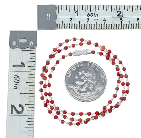 Native American Liquid Sterling Silver Coral Bead Necklace NX12077