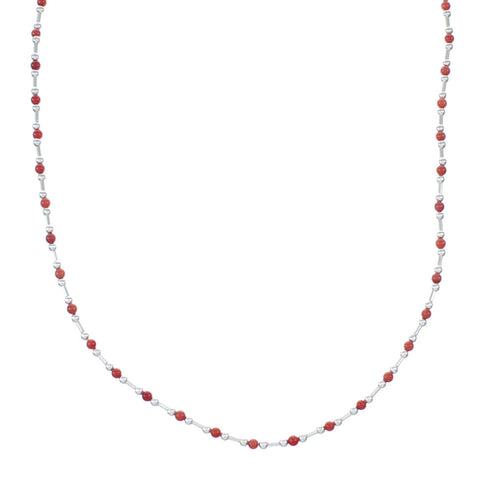 Native American Liquid Sterling Silver Coral Bead Necklace NX12076