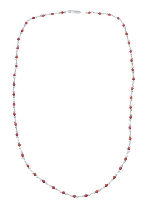 Native American Liquid Sterling Silver Coral Bead Necklace NX12076