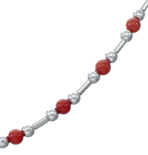 Native American Liquid Sterling Silver Coral Bead Necklace NX12076
