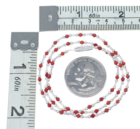 Native American Liquid Sterling Silver Coral Bead Necklace NX12076