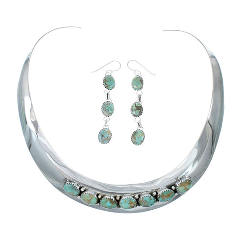 Navajo Turquoise Sterling Silver Collar Necklace Set NX12089