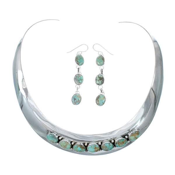 Navajo Turquoise Sterling Silver Collar Necklace Set NX12089
