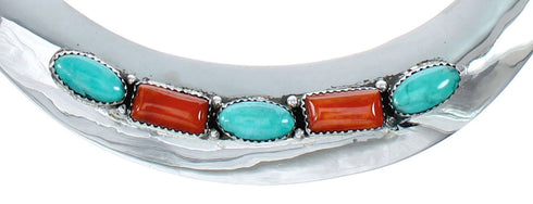 Navajo Turquoise And Coral Sterling Silver Collar Link Necklace Set NX12088