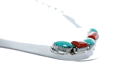 Navajo Turquoise And Coral Sterling Silver Collar Link Necklace Set NX12088