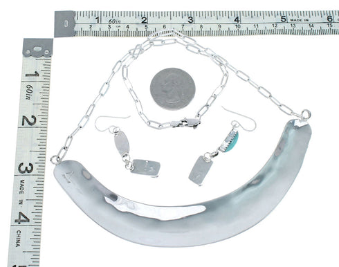 Navajo Turquoise And Coral Sterling Silver Collar Link Necklace Set NX12088