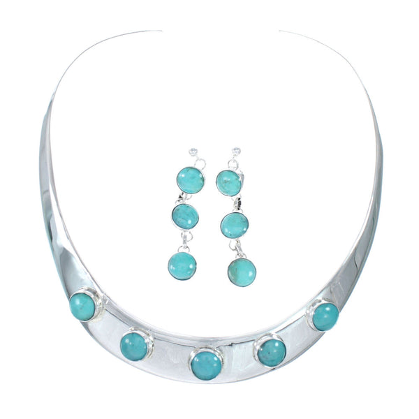 Navajo Turquoise Sterling Silver Collar Necklace Set NX12090