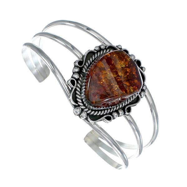 Genuine Navajo Amber Sterling Silver Cuff Bracelet NX12079