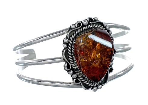Genuine Navajo Amber Sterling Silver Cuff Bracelet NX12079