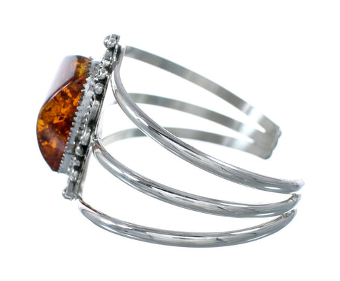 Genuine Navajo Amber Sterling Silver Cuff Bracelet NX12079