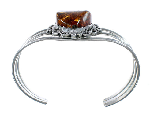Genuine Navajo Amber Sterling Silver Cuff Bracelet NX12079