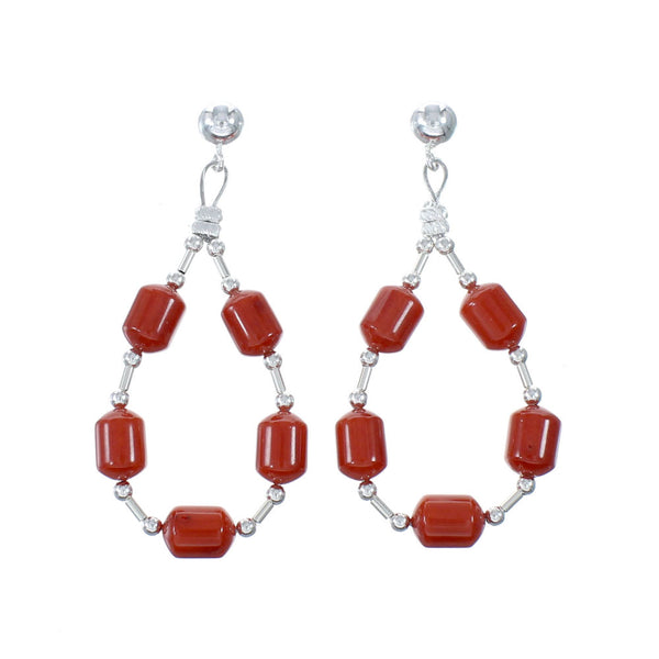 Genuine Coral Liquid Sterling Silver Post Dangle Navajo Earrings NX12086