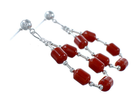 Genuine Coral Liquid Sterling Silver Post Dangle Navajo Earrings NX12086