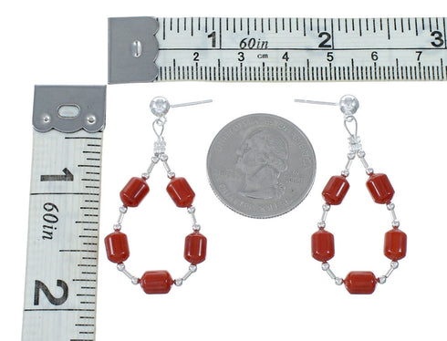Genuine Coral Liquid Sterling Silver Post Dangle Navajo Earrings NX12086