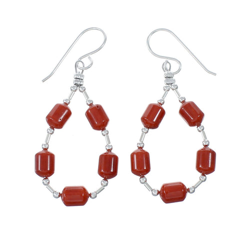 Genuine Coral Liquid Sterling Silver Hook Dangle Navajo Earrings NX12085