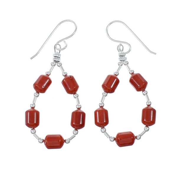 Genuine Coral Liquid Sterling Silver Hook Dangle Navajo Earrings NX12085