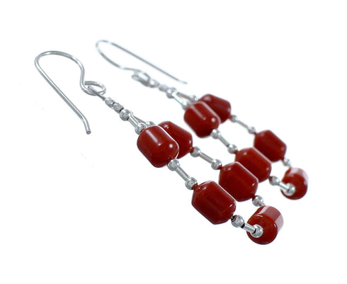 Genuine Coral Liquid Sterling Silver Hook Dangle Navajo Earrings NX12085