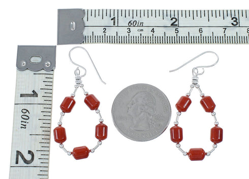 Genuine Coral Liquid Sterling Silver Hook Dangle Navajo Earrings NX12085