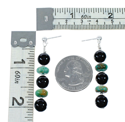 Genuine Sterling Silver Turquoise and Onyx Post Dangle Bead Earrings NX12084