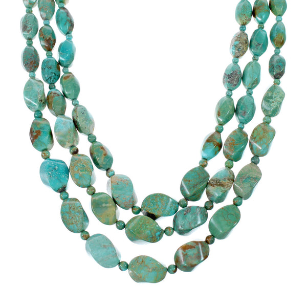 Navajo 3-Strand Sterling Silver Turquoise Bead Necklace NX12091