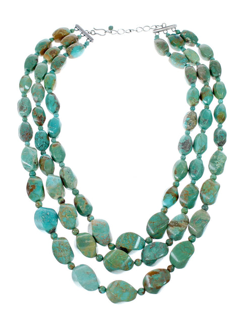Navajo 3-Strand Sterling Silver Turquoise Bead Necklace NX12091