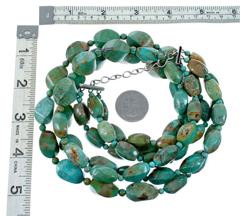 Navajo 3-Strand Sterling Silver Turquoise Bead Necklace NX12091