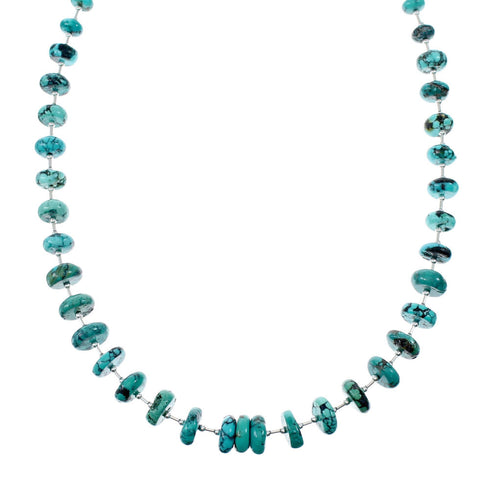 Genuine Navajo Turquoise Bead Sterling Liquid Silver Necklace NX12072