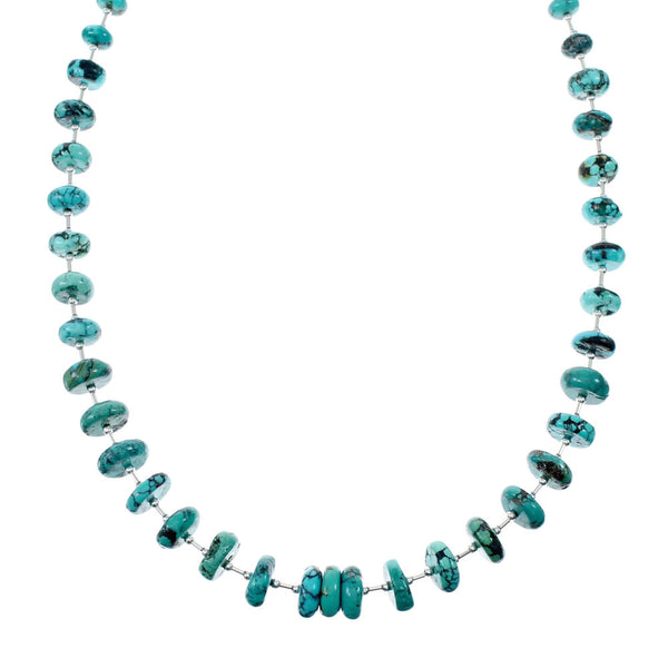 Genuine Navajo Turquoise Bead Sterling Liquid Silver Necklace NX12072