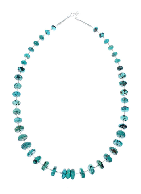 Genuine Navajo Turquoise Bead Sterling Liquid Silver Necklace NX12072