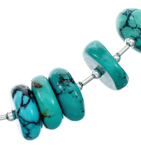 Genuine Navajo Turquoise Bead Sterling Liquid Silver Necklace NX12072