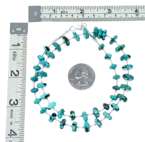 Genuine Navajo Turquoise Bead Sterling Liquid Silver Necklace NX12072