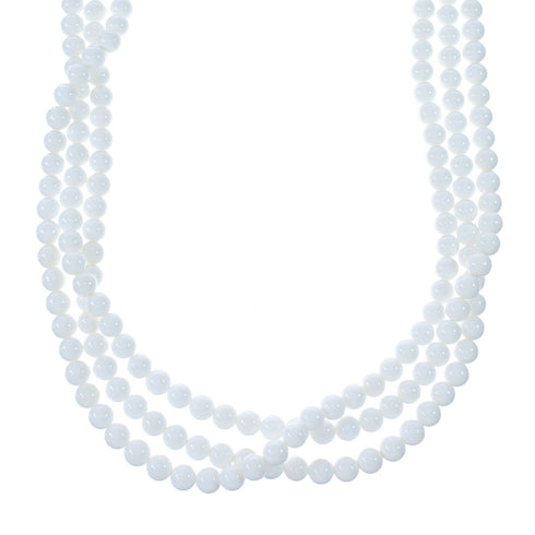3-Strand Mother of Pearl Sterling Silver Native American Bead Necklace NX12124