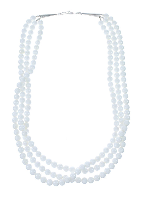 3-Strand Mother of Pearl Sterling Silver Native American Bead Necklace NX12124