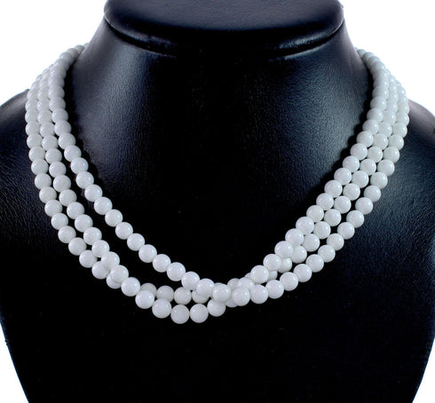 3-Strand Mother of Pearl Sterling Silver Native American Bead Necklace NX12124