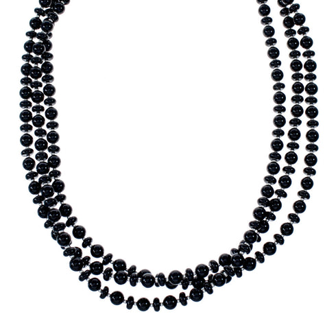 Native American 3 Strand Onyx Sterling Silver Bead Necklace NX12093