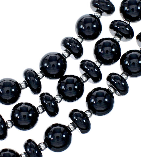 Native American 3 Strand Onyx Sterling Silver Bead Necklace NX12093