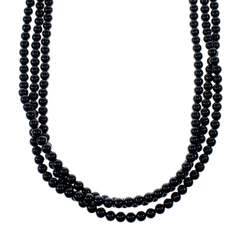 Navajo 3 Strand Onyx Sterling Silver Bead Necklace NX12094