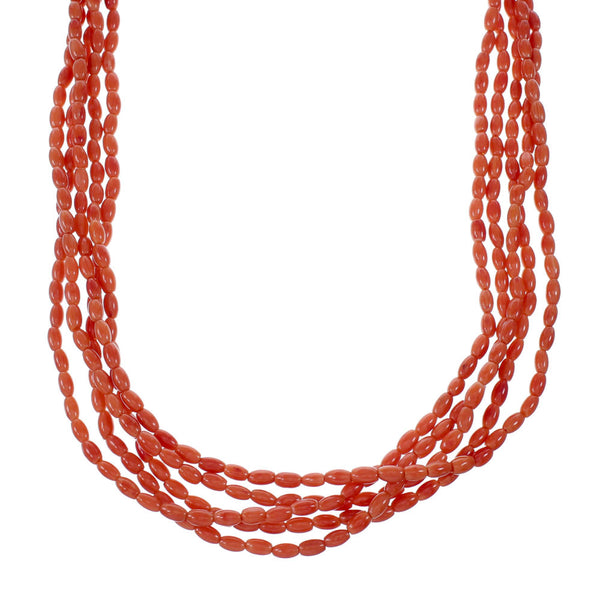 5-Strand Coral And Sterling Silver Southwest Bead Necklace NX12095