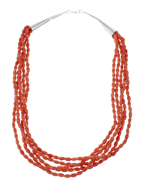 5-Strand Coral And Sterling Silver Southwest Bead Necklace NX12095